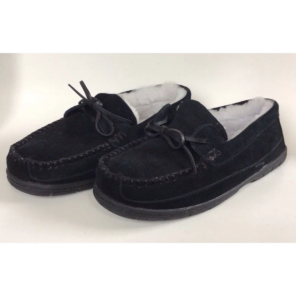 NEW LANDS’ END Men's Fuzzy Lined Lace Up Moccasin Slippers/Shoes (Size 9 M)
